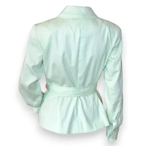 Doncaster Textured Pistachio Mint Green Belt Tie Waist Cotton Blazer Jacket 6 P - Picture 3 of 5